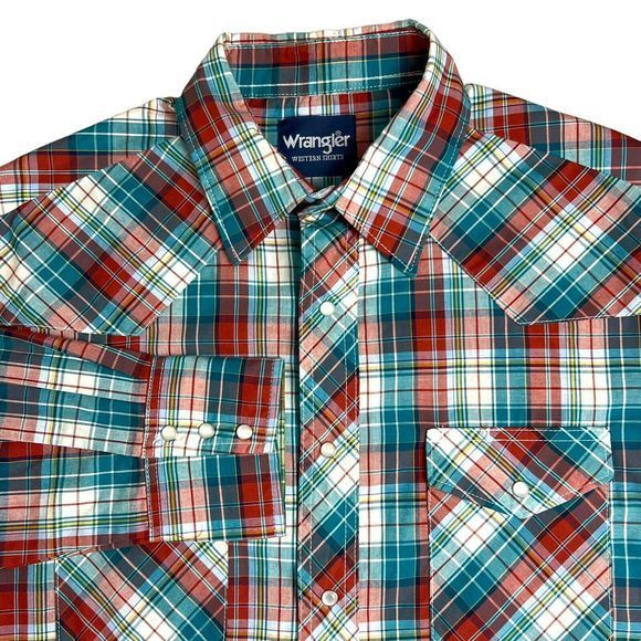 Wrangler Multicolor Plaid Long Sleeve Pearl Snap Button Up Western Shirt Large‎ - Picture 1 of 6